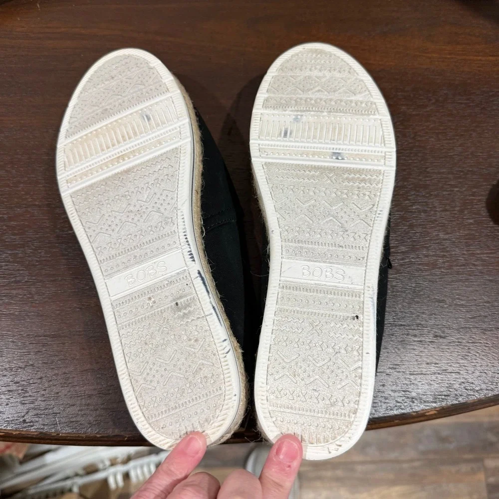 Skechers‎ BOBS Womens Black Canvas Espadrille Memory Foam Flats 32719 Size 8